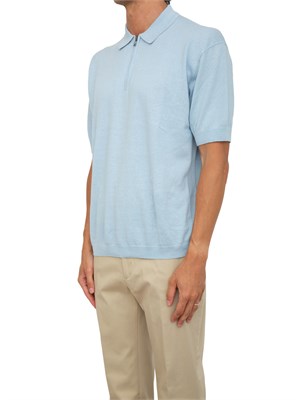 Polo Armani Exchange azzurro in misto lino con zip in UOMO