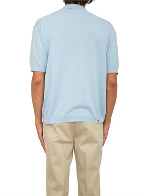 Polo Armani Exchange azzurro in misto lino con zip in UOMO