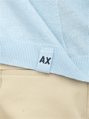 Polo Armani Exchange azzurro in misto lino con zip in UOMO