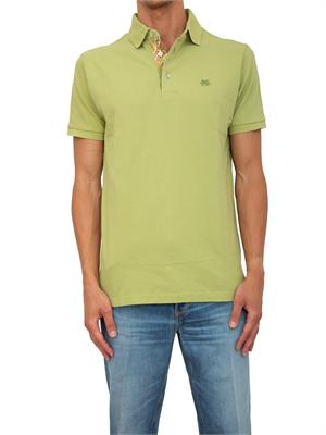 Polo verde Etro in cotone con dettaglio stampa floreale sul collo in UOMO