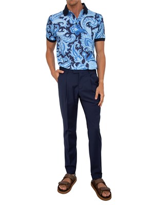 Polo Etro blu in cotone paisley floreale in UOMO