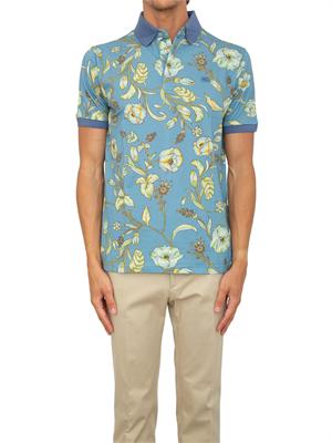 Polo Etro azzurro con motivo floreale in UOMO