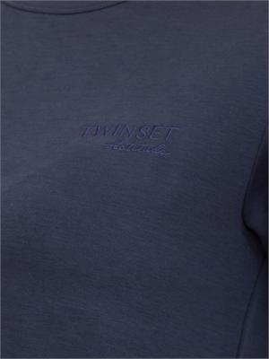 TWIN-SET T-shirt blu Twinset in cotone fermo in DONNA