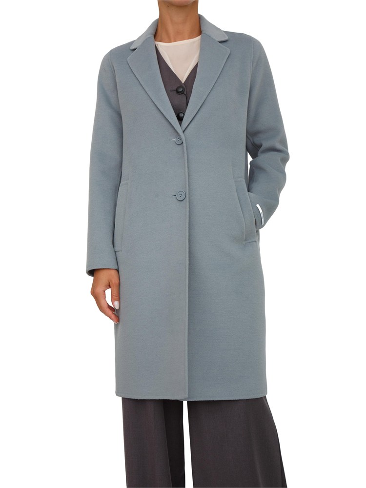 Cappotto Emme Marella in tessuto double azzurro dalla mano morbida