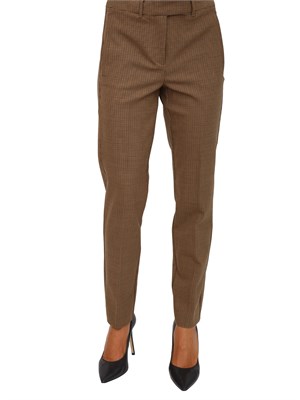 Pantalone chino Marella in misto lana stretch con micro pied de poule marrone in DONNA