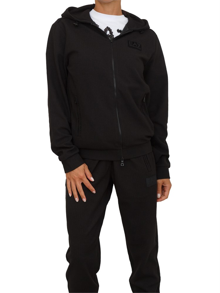 Felpa donna EA7 Emporio Armani in misto viscosa nera trama canneté