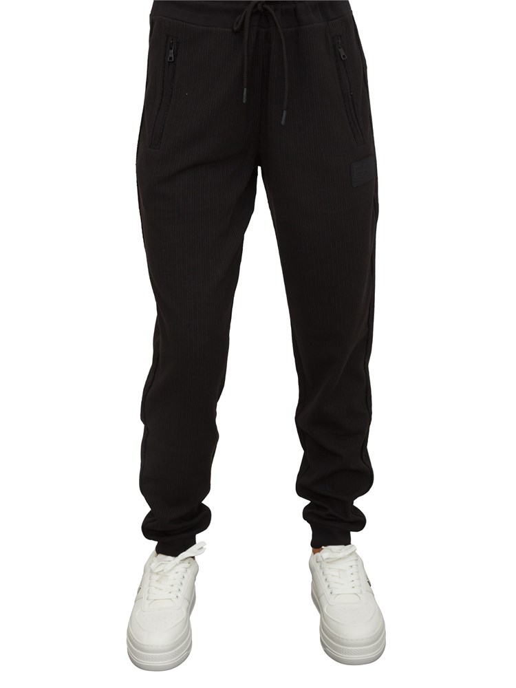 Pantalone tuta donna EA7 Emporio Armani in misto viscosa nero con trama canneté