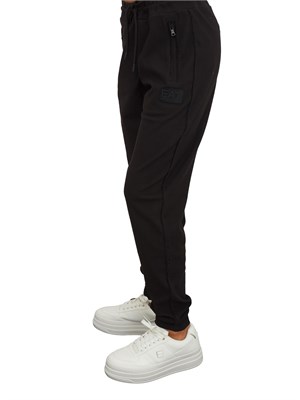 Pantalone tuta donna EA7 Emporio Armani in misto viscosa nero con trama canneté in DONNA
