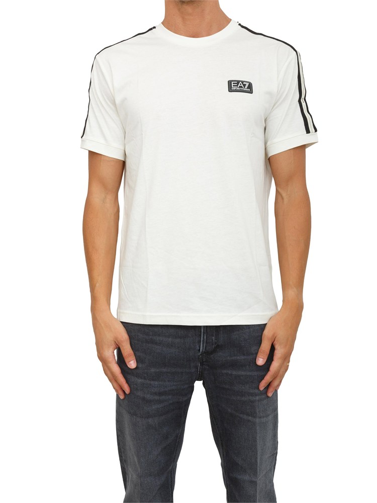 EA7 EMPORIO ARMANI T-shirt avorio EA7 Logo Series in jersey di cotone