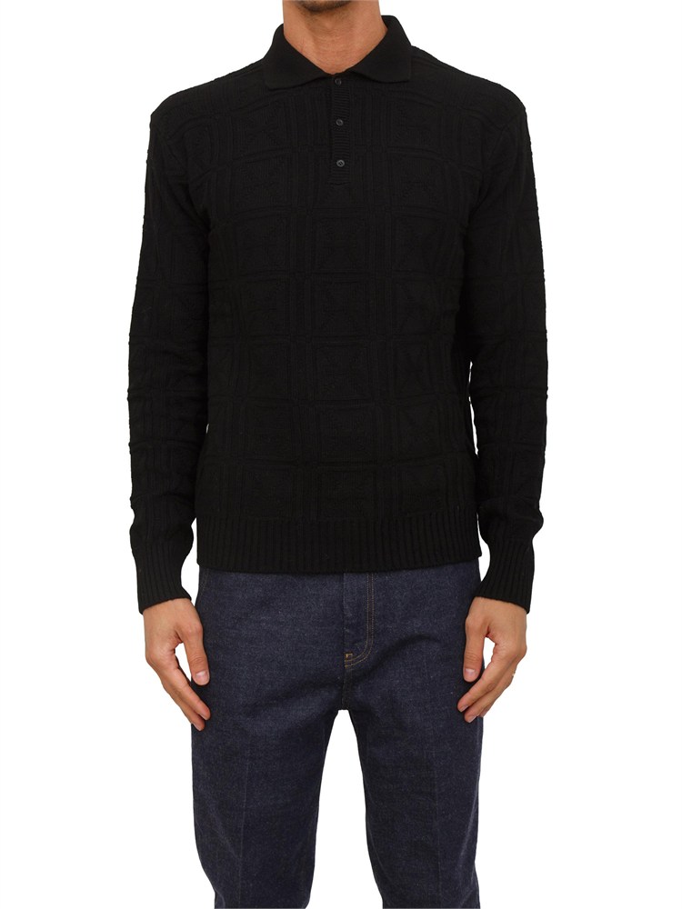 Maglia Richmond X uomo in lana nera con lavorazione logo all over