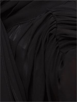 Camicia blusa Marella in georgette di viscosa nera con fiocco e arricci su scollo in DONNA