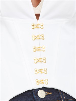 Camicia Elisabetta Franchi in cotone stretch bianco con ganci gioiello in DONNA