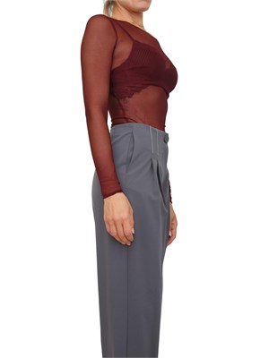 Body Elisabetta Franchi in tulle trasparente bordeaux con collana in DONNA