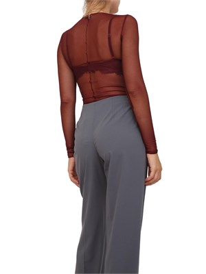 Body Elisabetta Franchi in tulle trasparente bordeaux con collana in DONNA