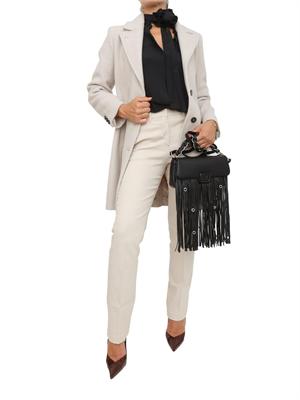 Camicia Marella in crepe de Chine di misto seta nera con cintura fiore in DONNA