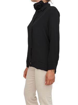 Camicia Marella in crepe de Chine di misto seta nera con cintura fiore in DONNA