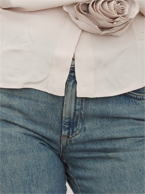 Camicia Marella in crepe de Chine di misto seta beige con cintura fiore in DONNA