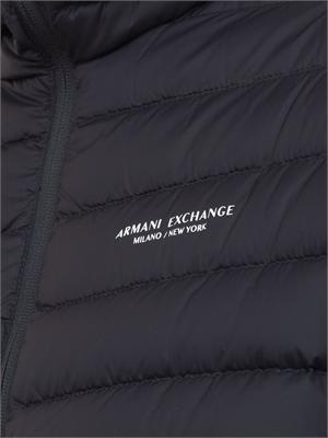 Piumino blu Armani Exchange fullzip con cappuccio in UOMO
