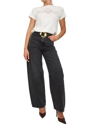 TWIN-SET T-shirt Twinset in jersey di cotone bianco panna con pizzo intarsiato in DONNA