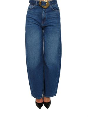 TWIN-SET Jeans ampi Twinset in denim medio con cintura e maxi fibbia in DONNA