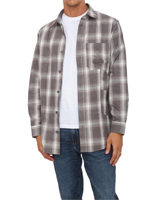 Camicia Armani Exchange regular fit in cotone spazzolato con fantasia check grigia in UOMO