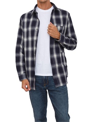 Camicia Armani Exchange regular fit in cotone spazzolato con fantasia check blu in UOMO