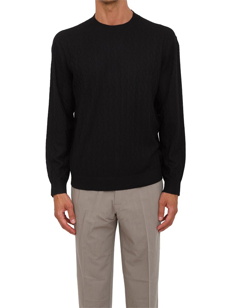 Maglione girocollo nero Armani Exchange lavorazione a onde