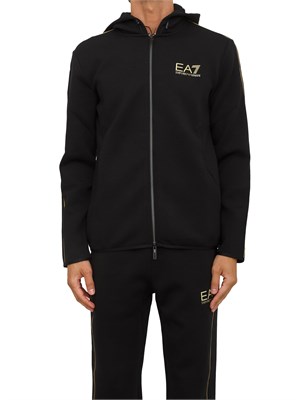 EA7 EMPORIO ARMANI Felpa con cappuccio nero EA7 Gold Label in misto viscosa in UOMO
