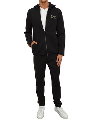 EA7 EMPORIO ARMANI Felpa con cappuccio nero EA7 Gold Label in misto viscosa in UOMO