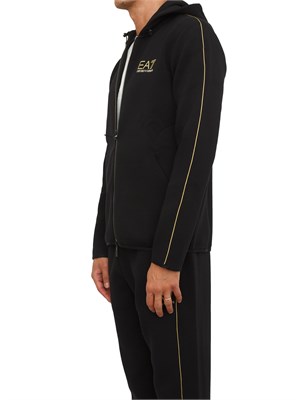 EA7 EMPORIO ARMANI Felpa con cappuccio nero EA7 Gold Label in misto viscosa in UOMO