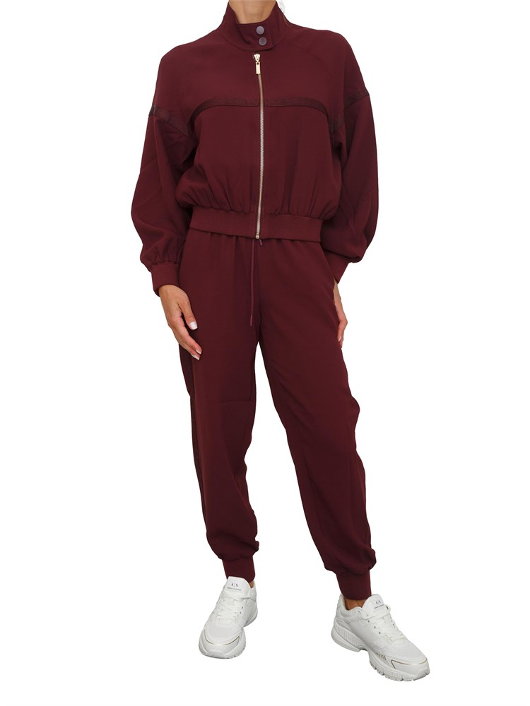 TWIN-SET Tuta sportiva Twinset felpa e pantalone in scuba bordeaux con inserto logo