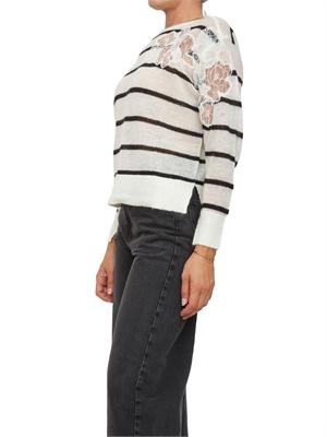 TWIN-SET Maglia Twinset in misto mohair bianco e nero con pizzo e spacchi in DONNA