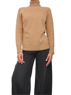 TWIN-SET Maglia collo alto Twinset in misto cashmere cammello con bordi lurex in DONNA