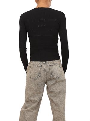 TWIN-SET Maglia Twinset in filato a costine nera con lavorazione traforata in DONNA