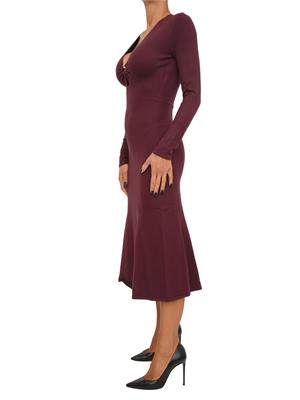 TWIN-SET Abito longuette in maglia bordeaux con scollo con logo Oval T in DONNA