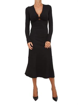 TWIN-SET Abito longuette in maglia nero con scollo con logo Oval T in DONNA
