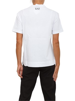 T-shirt EA7 Emporio Armani in cotone bianco con maxi logo paillettes a contrasto in DONNA