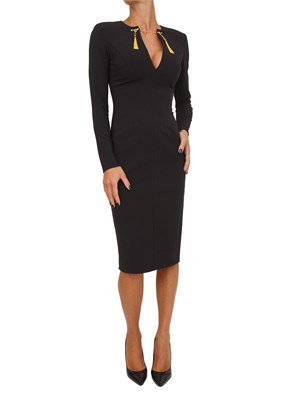 Abito Elisabetta Franchi in crêpe nero con catena gioiello in DONNA