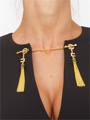 Abito Elisabetta Franchi in crêpe nero con catena gioiello in DONNA