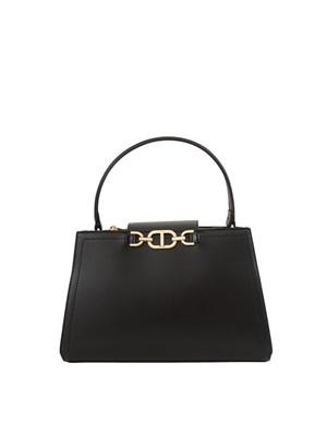 TWIN-SET Borsa 'First Class' Twinset con morsetto Oval T in pelle nera in DONNA