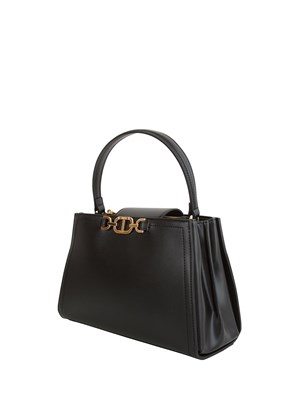 TWIN-SET Borsa 'First Class' Twinset con morsetto Oval T in pelle nera in DONNA