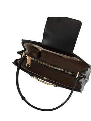 TWIN-SET Borsa 'First Class' Twinset con morsetto Oval T in pelle nera in DONNA