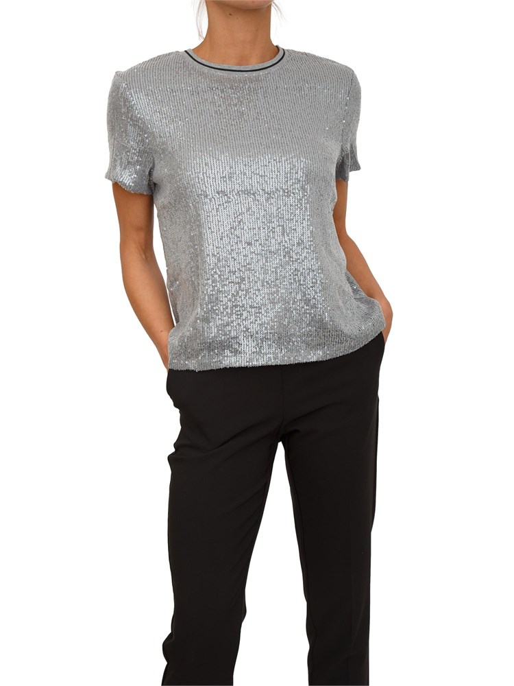 Blusa donna Fracomina in tessuto grigio e paillettes