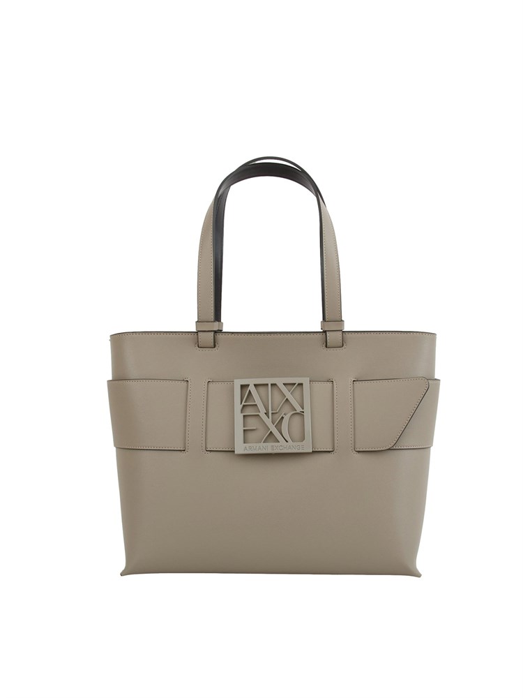 Borsa shopper media Armani Exchange con cintura tono su tono in ecopelle grigio taupe