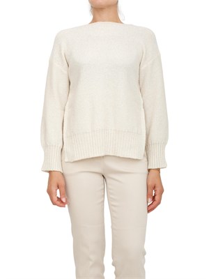 Maglia Marella in misto cashmere crema con paillettes e spacco con bottone in DONNA