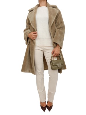 Maglia Marella in misto cashmere crema con paillettes e spacco con bottone in DONNA