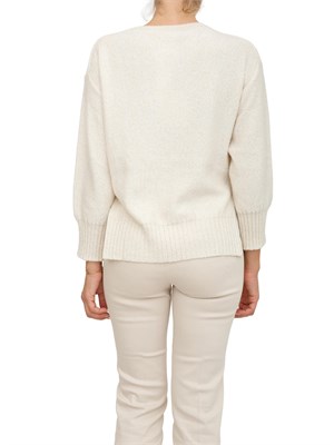 Maglia Marella in misto cashmere crema con paillettes e spacco con bottone in DONNA