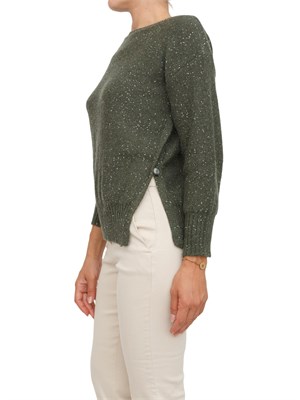 Maglia Marella in misto cashmere verde con paillettes e spacco con bottone in DONNA
