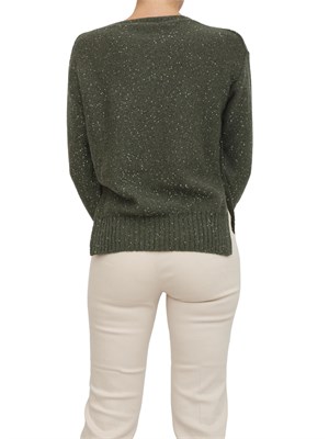 Maglia Marella in misto cashmere verde con paillettes e spacco con bottone in DONNA