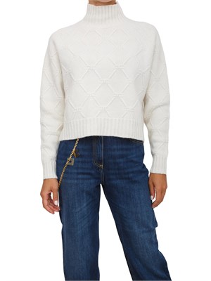 Pullover Elisabetta Franchi con losanghe jacquard  in maglia bianca in DONNA